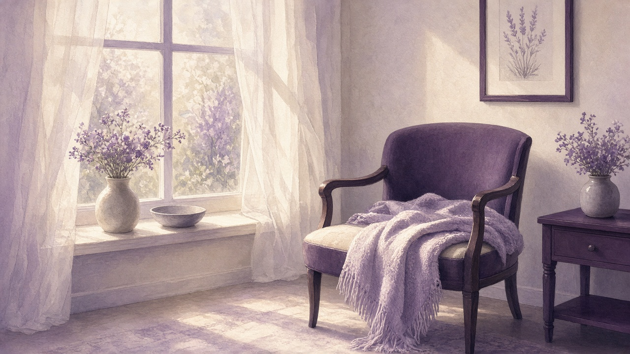 Two empty chairs facing a window at dusk with soft light on a folded blanket